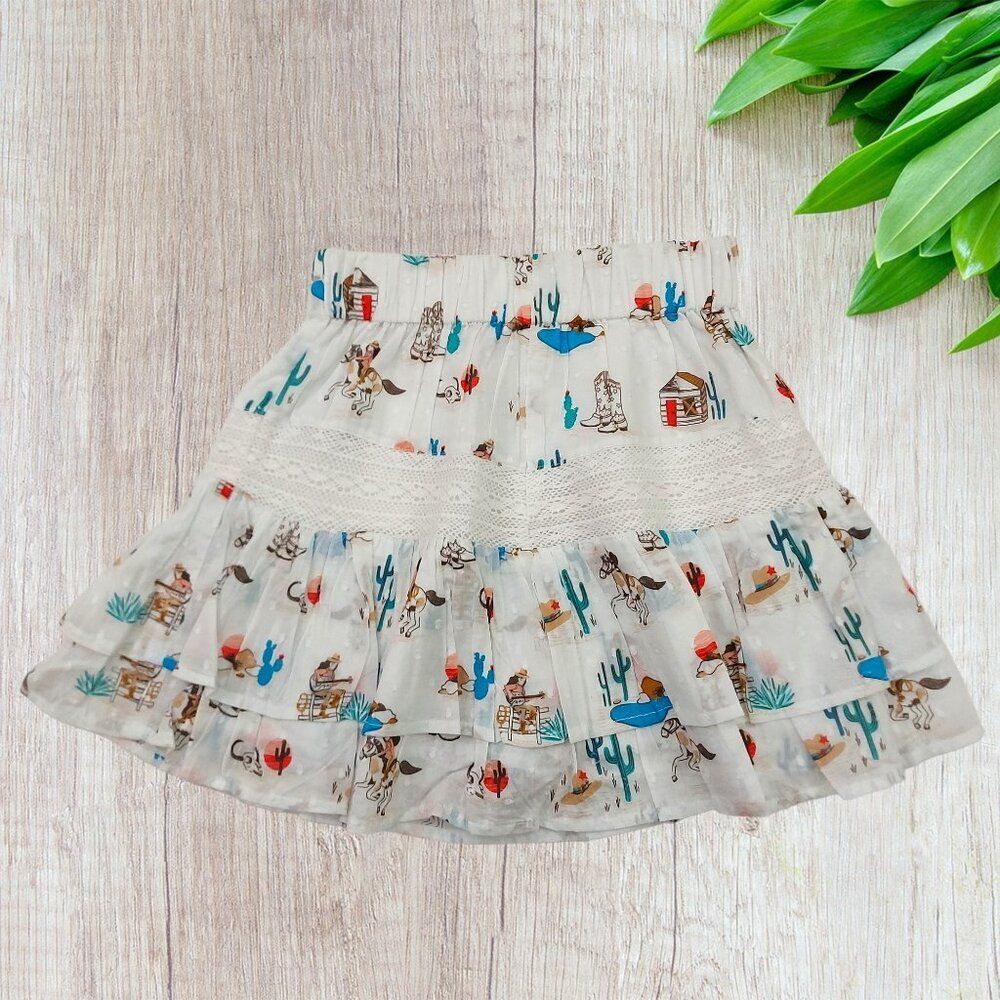 Lucky Jade Cowgirl Ruffle Skort Girls 6 White Tiered Pleated Crochet Southwest